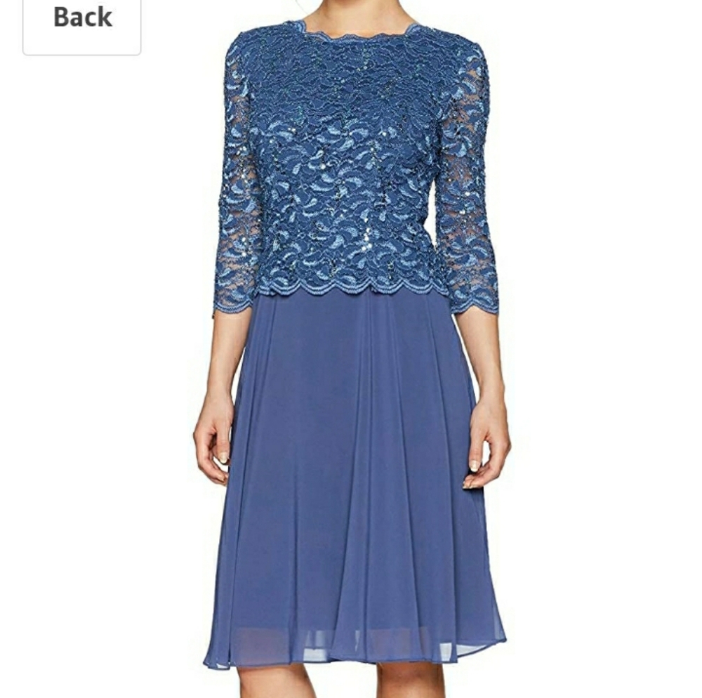 Alex Evenings Sequin Lace Mock Dress - Blue